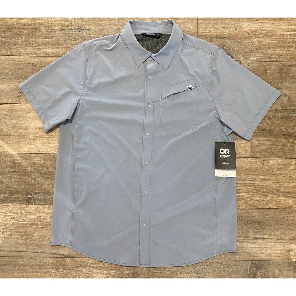 Outdoor Research Astroman Mens L Gale Gray Sun Shirt Hiking Short Sleeve Light
